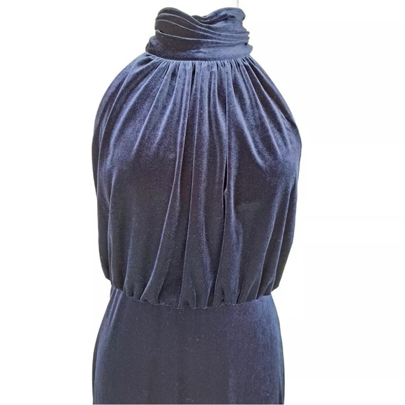 NWT ELIZA J Velvet Mock Neck keyhole back Maxi Gown Evening Dress Ruched Navy - Picture 7 of 16